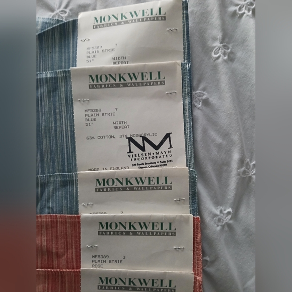 9 piece Monkwell Lee Jofa 12"x12 plain Strie fabric remnants Jade Rose Blue - Picture 4 of 7